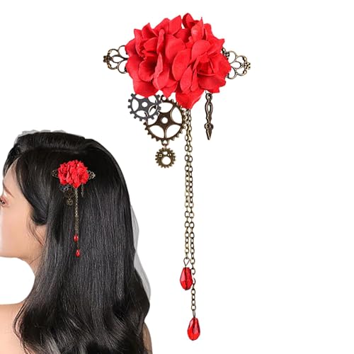 Vintage-Haarspangen – Damen-Haarspangen, mechanische Steampunk-Brosche mit Quasten, Retro-Haarschmuck, Vintage-Blumen-Zahnrad-Haarspangen von Ghjkldha
