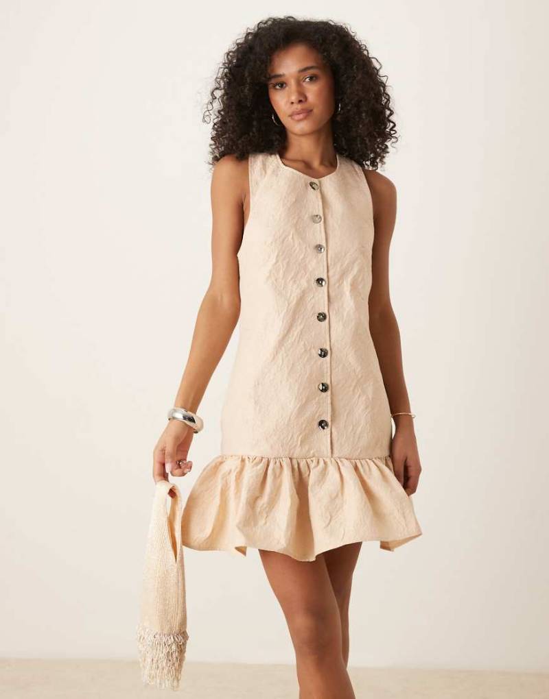 Ghospell - Jacquard-Minikleid in Taupe mit Rüschensaum-Neutral von Ghospell