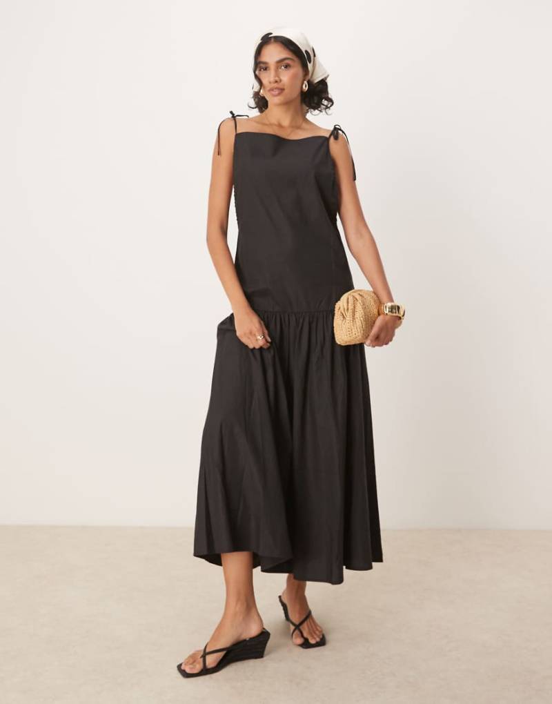 Ghospell - Midikleid in Schwarz mit Schleifenträgern von Ghospell