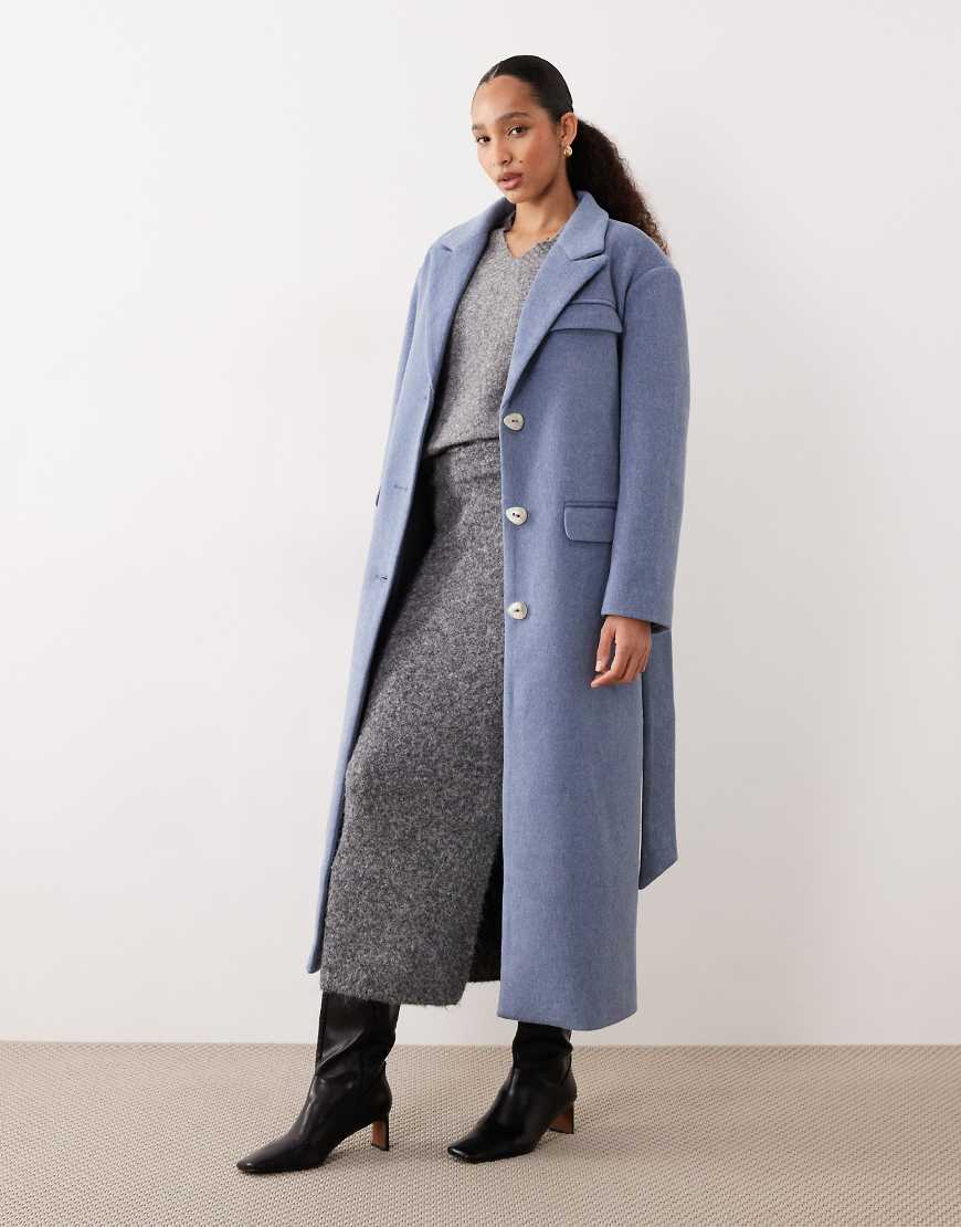 Ghospell - Sabra - Eleganter Longline-Blazermantel in staubblauer Wolloptik von Ghospell