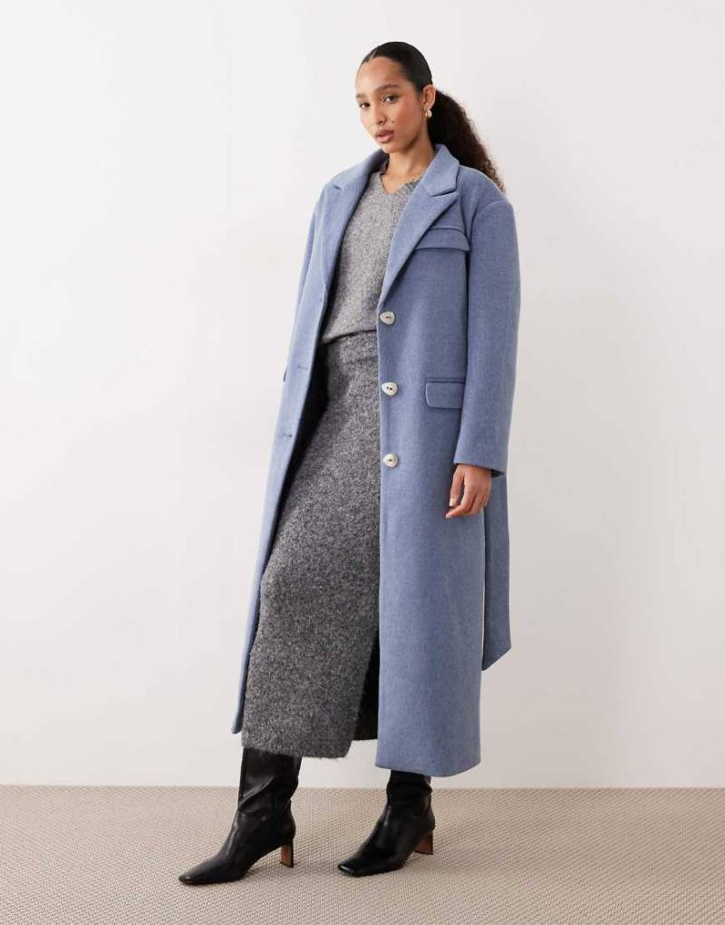 Ghospell - Sabra - Eleganter Longline-Blazermantel in staubblauer Wolloptik von Ghospell