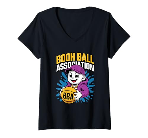 Damen Spukball Basketball Geisterhaft T-Shirt mit V-Ausschnitt von Ghost Basketball Design
