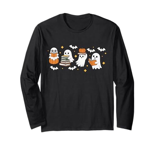 Lustige Geister-Lesebücher Halloween Geist Buch Lehrer Kinder Langarmshirt von Ghost Book Reading Halloween Books Lovers Teacher
