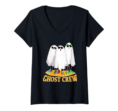 Damen Ghost Crew Outfit für Erwachsene – Halloween Streetstyle T-Shirt mit V-Ausschnitt Damen Ghost Crew Outfit für Erwachsene – Halloween Streetstyle T-Shirt mit V-Ausschnitt von Ghost Crew Streetwear