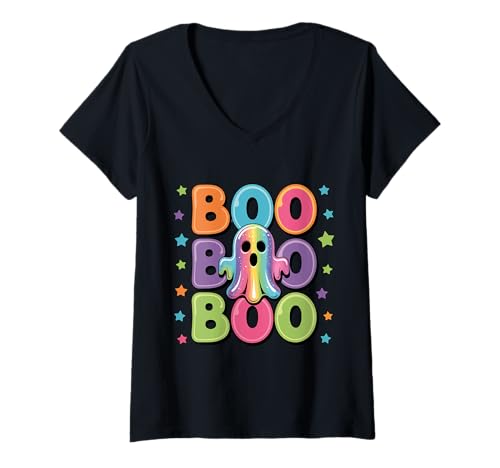 Damen Ghost EDM Bunte Halloween-Hexe T-Shirt mit V-Ausschnitt Damen Ghost EDM Bunte Halloween-Hexe T-Shirt mit V-Ausschnitt von Ghost EDM Co