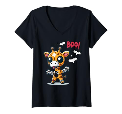 Damen Men Women Kids Funny Giraffe Boo Spooky Halloween Trendy T-Shirt mit V-Ausschnitt Damen Men Women Kids Funny Giraffe Boo Spooky Halloween Trendy T-Shirt mit V-Ausschnitt von Ghost Giraffe Halloween Fun Costume Animal Lover