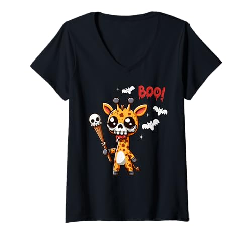 Damen Men Women Kids Trendy Funny Giraffe Boo Spooky Halloween T-Shirt mit V-Ausschnitt Damen Men Women Kids Trendy Funny Giraffe Boo Spooky Halloween T-Shirt mit V-Ausschnitt von Ghost Giraffe Halloween Fun Costume Animal Lover