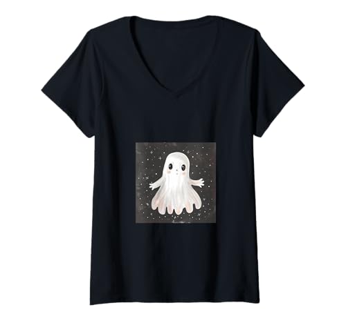 Damen Süßer Geist Halloween Gruseliger Geist T-Shirt mit V-Ausschnitt Damen Süßer Geist Halloween Gruseliger Geist T-Shirt mit V-Ausschnitt von Ghost Halloween Spooky Ghost