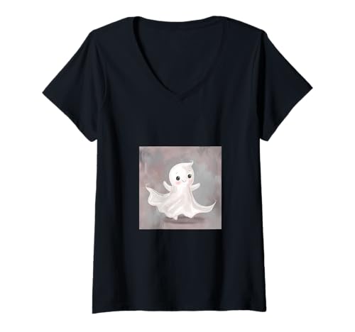 Damen Süßer Geist Halloween Gruseliger Geist T-Shirt mit V-Ausschnitt Damen Süßer Geist Halloween Gruseliger Geist T-Shirt mit V-Ausschnitt von Ghost Halloween Spooky Ghost