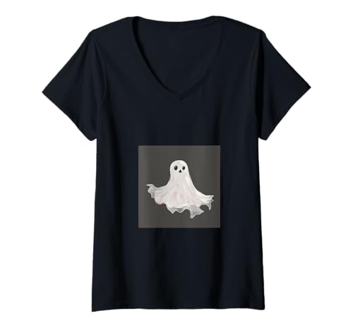 Damen Süßer Geist Halloween Gruseliger Geist T-Shirt mit V-Ausschnitt Damen Süßer Geist Halloween Gruseliger Geist T-Shirt mit V-Ausschnitt von Ghost Halloween Spooky Ghost