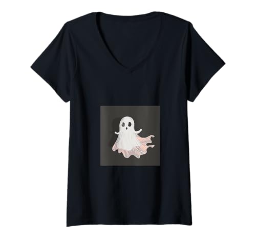 Damen Süßer Geist Halloween Gruseliger Geist T-Shirt mit V-Ausschnitt Damen Süßer Geist Halloween Gruseliger Geist T-Shirt mit V-Ausschnitt von Ghost Halloween Spooky Ghost