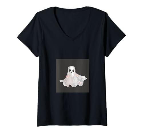 Damen Süßer Geist Halloween Gruseliger Geist T-Shirt mit V-Ausschnitt Damen Süßer Geist Halloween Gruseliger Geist T-Shirt mit V-Ausschnitt von Ghost Halloween Spooky Ghost