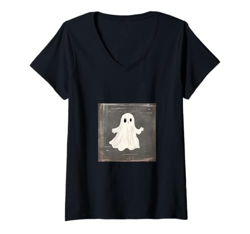 Damen Süßer Geist Halloween Gruseliger Geist T-Shirt mit V-Ausschnitt Damen Süßer Geist Halloween Gruseliger Geist T-Shirt mit V-Ausschnitt von Ghost Halloween Spooky Ghost