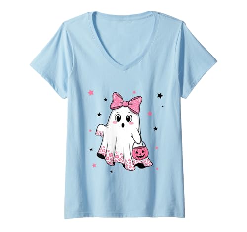 Damen Niedlicher Geist mit Kürbissen, Halloween, Damen, Herren, Kinder T-Shirt mit V-Ausschnitt Damen Niedlicher Geist mit Kürbissen, Halloween, Damen, Herren, Kinder T-Shirt mit V-Ausschnitt von Ghost Halloween Tshirt Kids Boys Girls