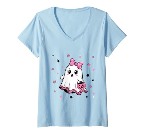 Damen Niedlicher Geist mit Kürbissen, Halloween, Damen, Herren, Kinder T-Shirt mit V-Ausschnitt Damen Niedlicher Geist mit Kürbissen, Halloween, Damen, Herren, Kinder T-Shirt mit V-Ausschnitt von Ghost Halloween Tshirt Kids Boys Girls