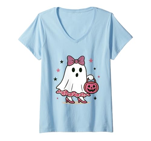Damen Niedlicher Geist mit Kürbissen, Halloween, Damen, Herren, Kinder T-Shirt mit V-Ausschnitt Damen Niedlicher Geist mit Kürbissen, Halloween, Damen, Herren, Kinder T-Shirt mit V-Ausschnitt von Ghost Halloween Tshirt Kids Boys Girls