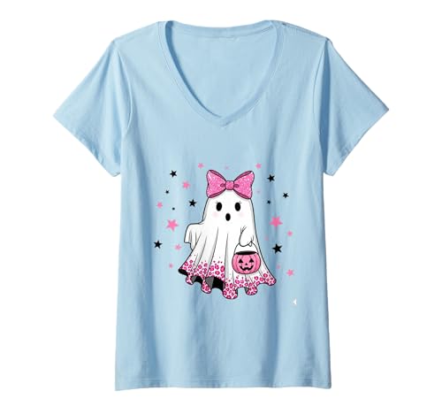 Damen Niedlicher Geist mit Kürbissen, Halloween, Damen, Herren, Kinder T-Shirt mit V-Ausschnitt Damen Niedlicher Geist mit Kürbissen, Halloween, Damen, Herren, Kinder T-Shirt mit V-Ausschnitt von Ghost Halloween Tshirt Kids Boys Girls
