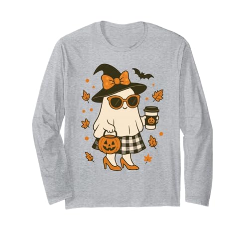 Niedlicher Geist mit Kürbissen, Halloween, Damen, Herren, Kinder Langarmshirt Niedlicher Geist mit Kürbissen, Halloween, Damen, Herren, Kinder Langarmshirt von Ghost Halloween Tshirt Kids Boys Girls