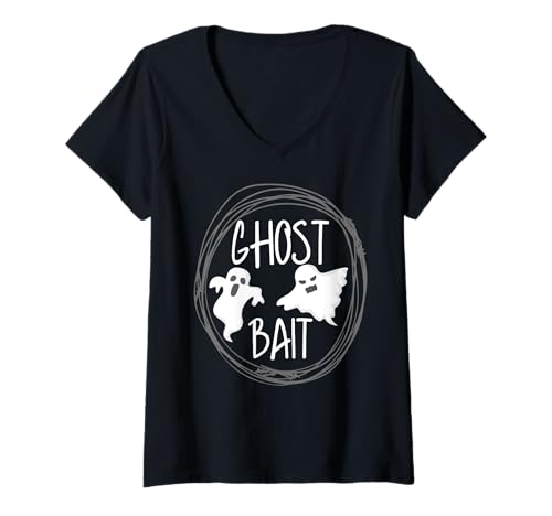 Damen Ghost Bait Süßer paranormaler Ermittler Lazy Halloween T-Shirt mit V-Ausschnitt von Ghost Hunting Gift For Paranormal Investigator
