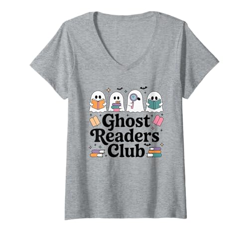 Damen Bücherregal im Retro-Stil, Geisterlesebücher, Halloween-Geisterclub T-Shirt mit V-Ausschnitt Damen Bücherregal im Retro-Stil, Geisterlesebücher, Halloween-Geisterclub T-Shirt mit V-Ausschnitt von Ghost Reading Book Club Co