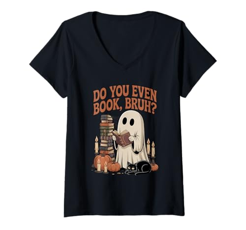 Damen Retro Ghost Reading Books Do You Book Bruh Lustiges Halloween T-Shirt mit V-Ausschnitt Damen Retro Ghost Reading Books Do You Book Bruh Lustiges Halloween T-Shirt mit V-Ausschnitt von Ghost Reading Book Club Co