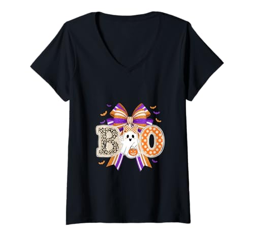 Damen Niedlicher Boo-Kürbis-Kürbis-gruselige Vibes für Kinder Halloween T-Shirt mit V-Ausschnitt Damen Niedlicher Boo-Kürbis-Kürbis-gruselige Vibes für Kinder Halloween T-Shirt mit V-Ausschnitt von Ghost Retro Halloween Pumpkin Funny Boo