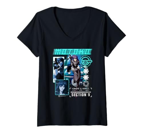 Damen Ghost in the Shell Stand Alone Complex Section 9 Motoko Shot T-Shirt mit V-Ausschnitt Damen Ghost in the Shell Stand Alone Complex Section 9 Motoko Shot T-Shirt mit V-Ausschnitt von Ghost in the Shell Stand Alone Complex
