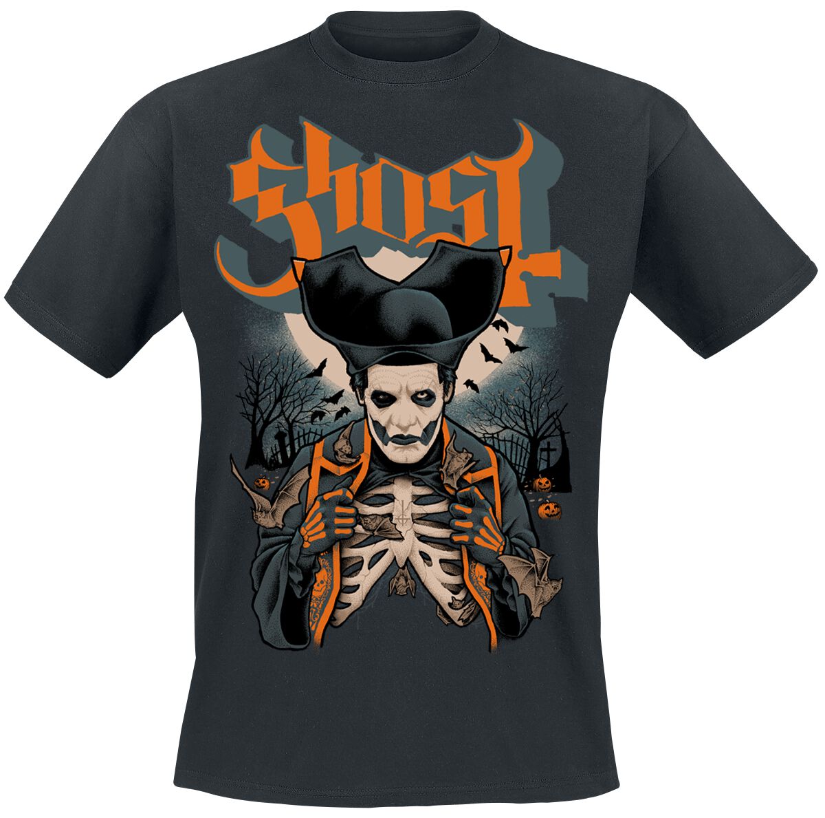 Ghost Ribs & Bats T-Shirt schwarz in XXL von Ghost