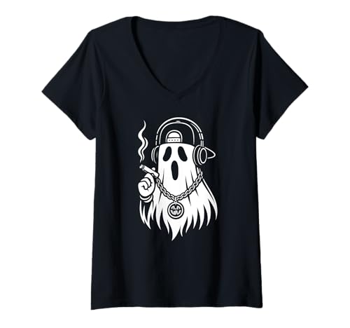 Damen Ghost Zigarette Halloween Hip Hop Herren Damen T-Shirt mit V-Ausschnitt Damen Ghost Zigarette Halloween Hip Hop Herren Damen T-Shirt mit V-Ausschnitt von GhostAxis1