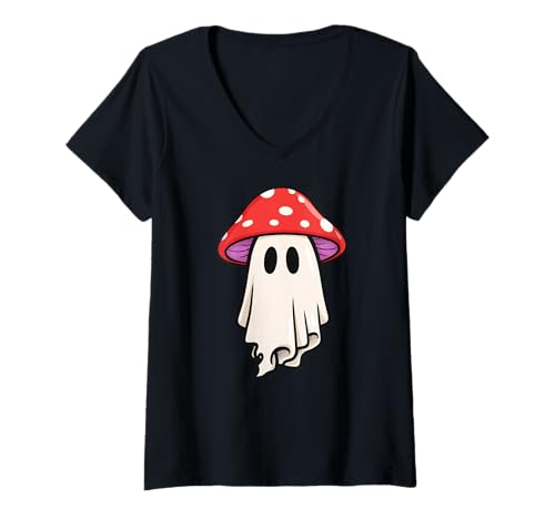 Damen Lustiger Geist Halloween Pilz Jungen Mädchen Kinder T-Shirt mit V-Ausschnitt von GhostAxis1