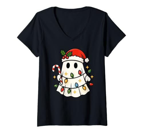 Damen Lustiger Geist Halloween Weihnachten Frohe Weihnachten Jungen Mädchen Kinder T-Shirt mit V-Ausschnitt von GhostAxis1