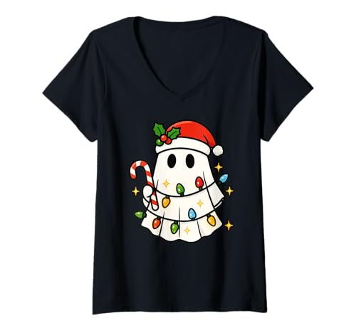 Damen Lustiger Geist Halloween Weihnachten Frohe Weihnachten Jungen Mädchen Kinder T-Shirt mit V-Ausschnitt von GhostAxis1