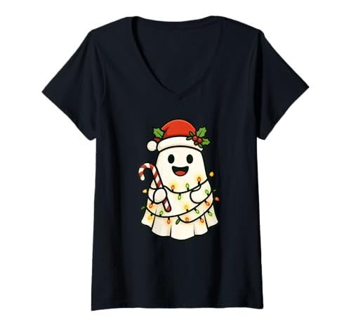 Damen Lustiger Geist Weihnachten Halloween Frohe Weihnachten Jungen Mädchen Kinder T-Shirt mit V-Ausschnitt von GhostAxis1