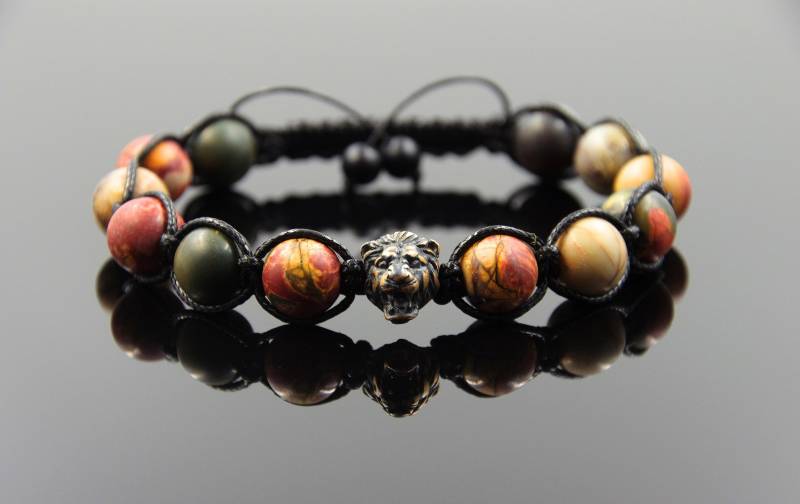 Löwe Herren Edelstein Armband Jaspis Leo Löwen Schmuck Verstellbares Geschenk Für Ihn Heilsteine Spiritual von GhostOwlNest