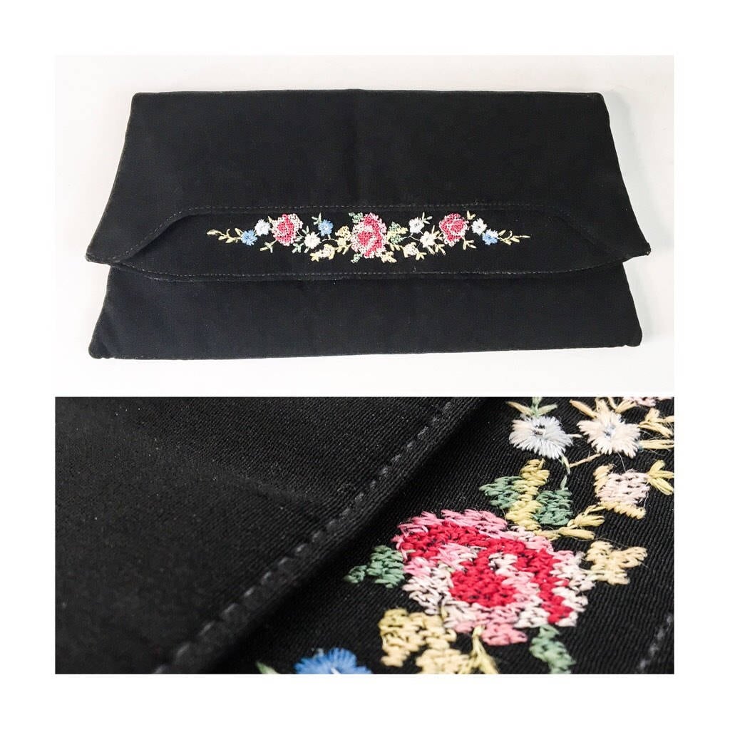 Seide Hand Bestickt Floral Falten Über Kupplung/1930Er Jahre 1940Er Point De Beauvais Abend Geldbörse 30Er 40Er Tambour von GhostRabbitsVintage