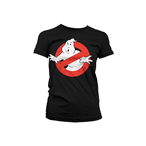 Ghostbusters Offizielles Lizenzprodukt Distressed Logo Damen T-Shirt (Schwarz), Medium von Ghostbusters