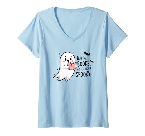 Damen Kauf Mir Bücher und sag Mir, DASS ich gruselig Bin T-Shirt mit V-Ausschnitt Damen Kauf Mir Bücher und sag Mir, DASS ich gruselig Bin T-Shirt mit V-Ausschnitt von Ghostly Book Lover Halloween Vibes