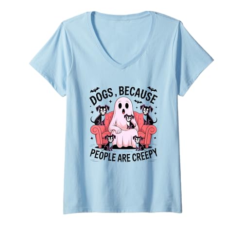Damen Hunde, Weil Menschen gruselige Geister sind T-Shirt mit V-Ausschnitt Damen Hunde, Weil Menschen gruselige Geister sind T-Shirt mit V-Ausschnitt von Ghostly Canine Companionship Vibes