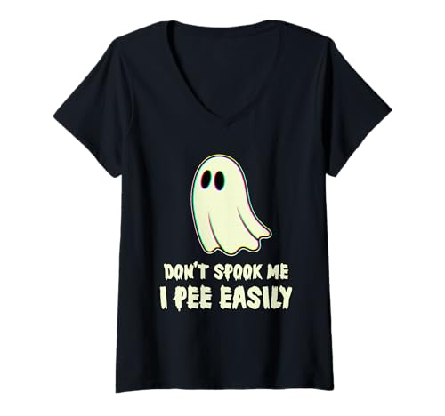 Damen Lustiger Nervöser Geist Don't Spook Me Glow Style Halloween T-Shirt mit V-Ausschnitt Damen Lustiger Nervöser Geist Don't Spook Me Glow Style Halloween T-Shirt mit V-Ausschnitt von Ghostly Gag Apparel