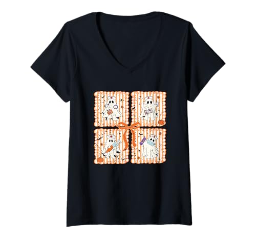 Damen Niedliche Geisterkrankenschwester Halloween Gesundheitshelden T-Shirt mit V-Ausschnitt Damen Niedliche Geisterkrankenschwester Halloween Gesundheitshelden T-Shirt mit V-Ausschnitt von Ghostly Healthcare Heroes Halloween Spooky Fun