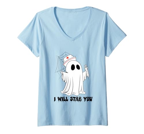 Damen Ich werde Dich erstechen, Ghost Nurse, Halloween-Spaß T-Shirt mit V-Ausschnitt Damen Ich werde Dich erstechen, Ghost Nurse, Halloween-Spaß T-Shirt mit V-Ausschnitt von Ghostly Nurse Halloween Humor Apparel