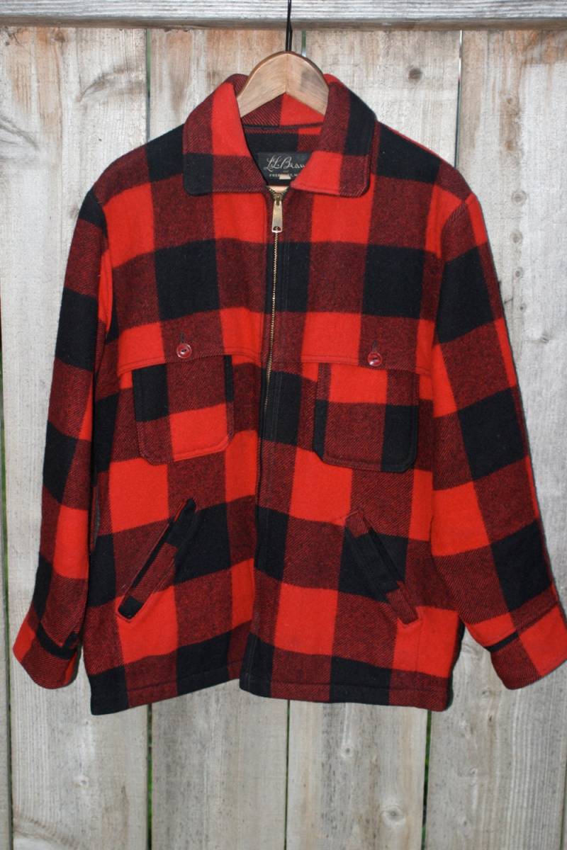 Vintage 1940Er Jahre Ll Bean Rot Schwarz Karierte Wolle Jagdjacke Medium 42 von GhostownBoutique