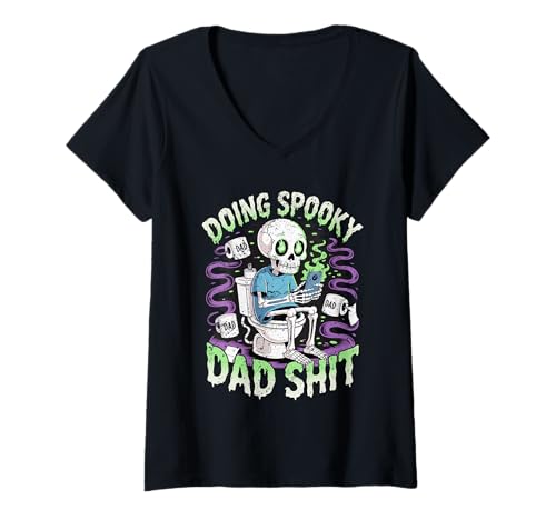 Damen Skelett Papa auf Toilette Lustig Gruselig Halloween Humor T-Shirt mit V-Ausschnitt Damen Skelett Papa auf Toilette Lustig Gruselig Halloween Humor T-Shirt mit V-Ausschnitt von Ghoul Dad Club