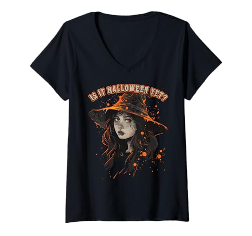 Damen Gruselige Pin Up Hexe Halloween Pinup Girl T-Shirt mit V-Ausschnitt von Ghoulish halloween gifts