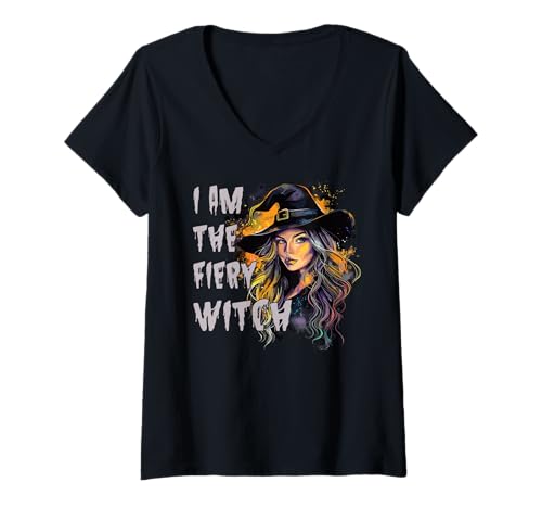 Damen Gruselige Pin Up Hexe Halloween Pinup Girl T-Shirt mit V-Ausschnitt von Ghoulish halloween gifts