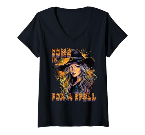 Damen Gruselige Pin Up Hexe Halloween Pinup Girl T-Shirt mit V-Ausschnitt von Ghoulish halloween gifts