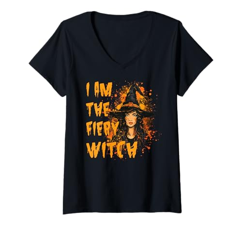 Damen Gruselige Pin Up Hexe Halloween Pinup Girl T-Shirt mit V-Ausschnitt von Ghoulish halloween gifts