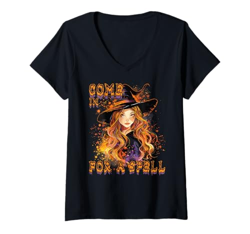 Damen Gruselige Pin Up Hexe Halloween Pinup Girl T-Shirt mit V-Ausschnitt von Ghoulish halloween gifts