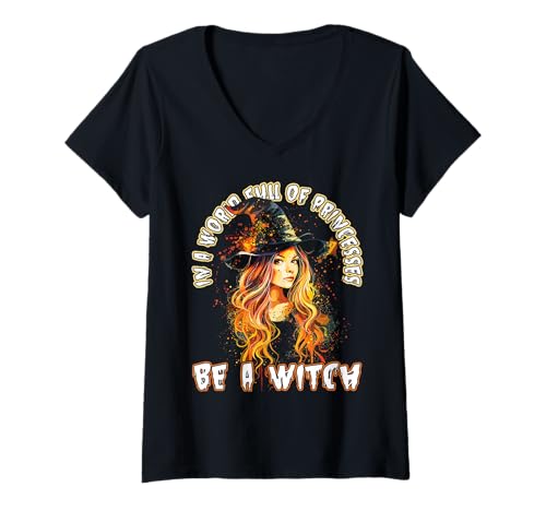 Damen Gruselige Pin Up Hexe Halloween Pinup Girl T-Shirt mit V-Ausschnitt von Ghoulish halloween gifts