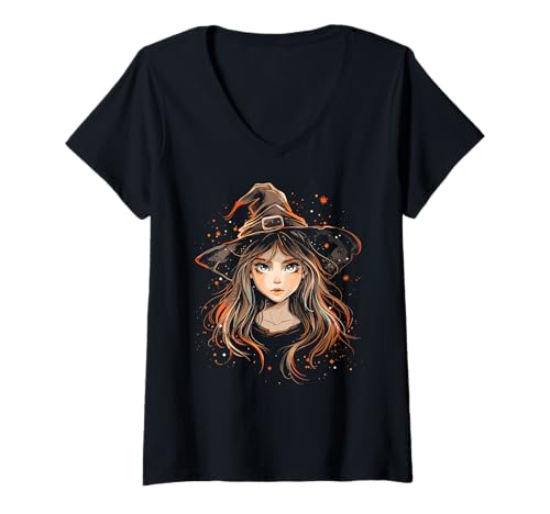 Damen Gruselige Pin Up Hexe Halloween Pinup Girl T-Shirt mit V-Ausschnitt von Ghoulish halloween gifts